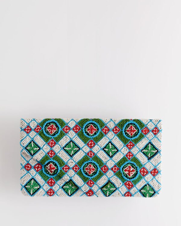 Handbeaded Clutch (Peranakan Wall in Red. Green & Blue)