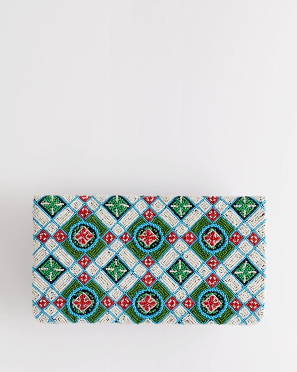 Handbeaded Clutch (Peranakan Wall in Red. Green & Blue) - Image 2